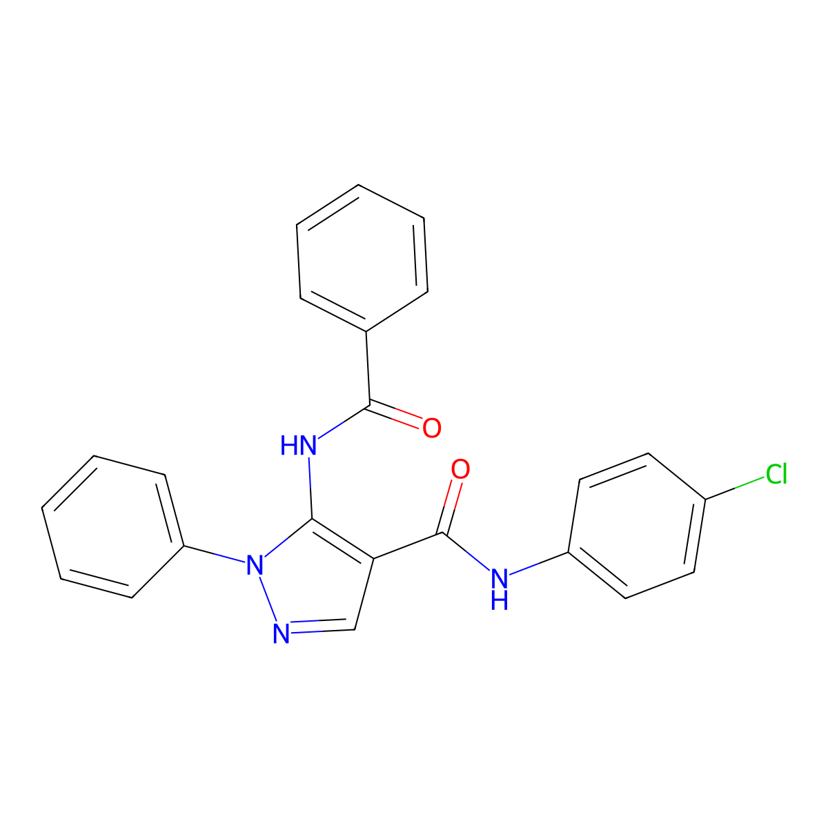 5-benzamido-N-(4-chlorophenyl)-1-phenylpyrazole-4-carboxamide molecular structure, CAS 353492-35-0