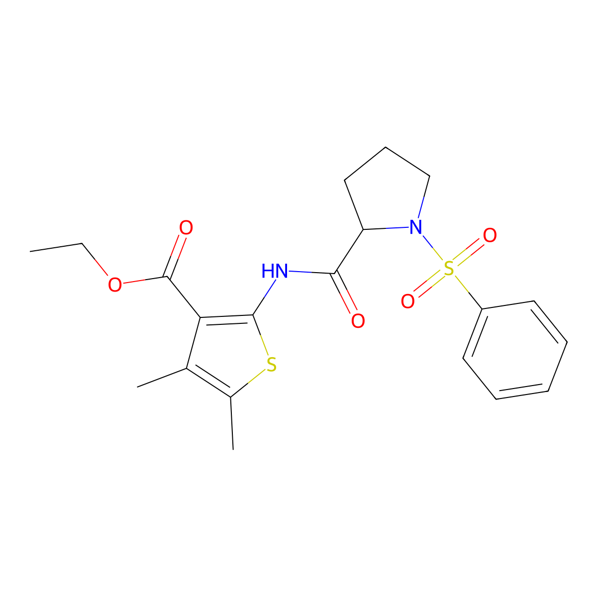 Ethyl 2-[[1-(benzenesulfonyl)pyrrolidine-2-carbonyl]amino]-4,5-dimethylthiophene-3-carboxylate molecular structure, CAS 353492-51-0