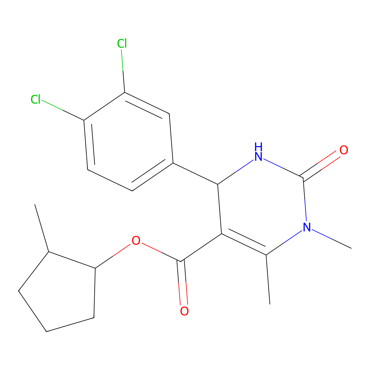 2-Methylcyclopentyl 4-(3,4-dichlorophenyl)-1,6-dimethyl-2-oxo-1,2,3,4-tetrahydropyrimidine-5-carboxylate molecular structure, CAS 353492-54-3