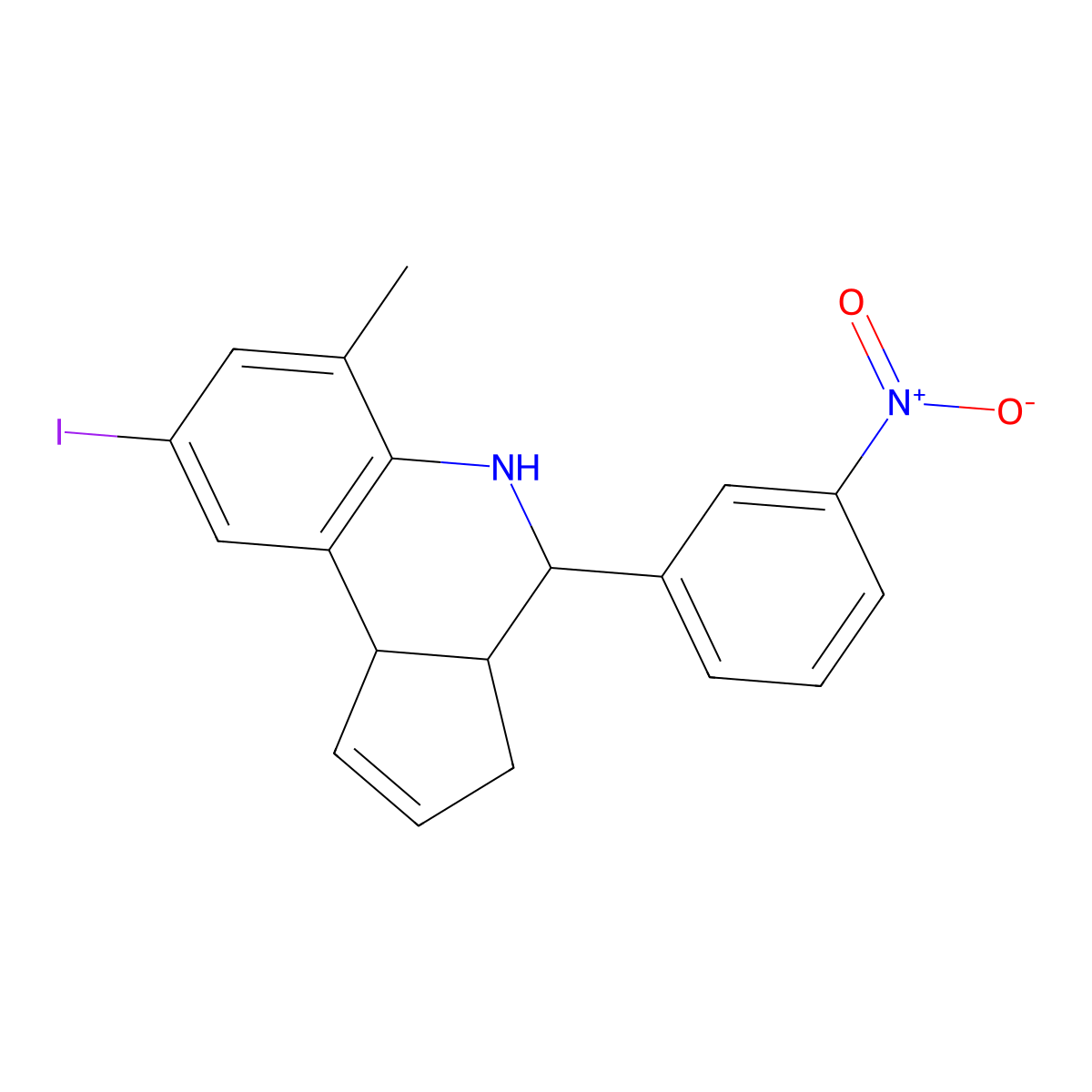 8-iodo-6-methyl-4-(3-nitrophenyl)-3a,4,5,9b-tetrahydro-3H-cyclopenta[c]quinoline molecular structure, CAS 353495-20-2