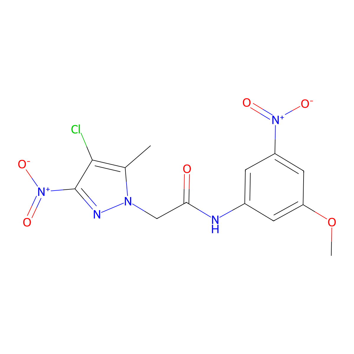 2-(4-chloro-5-methyl-3-nitro-1H-pyrazol-1-yl)-N-(3-methoxy-5-nitrophenyl)acetamide molecular structure, CAS 353499-45-3