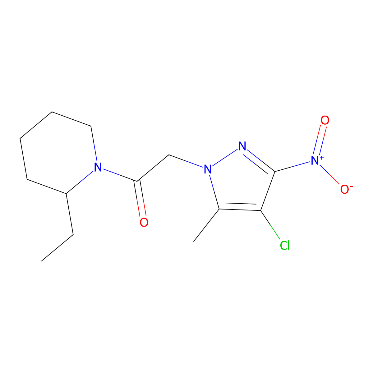 2-(4-Chloro-5-methyl-3-nitropyrazol-1-yl)-1-(2-ethylpiperidin-1-yl)ethanone molecular structure, CAS 353499-47-5