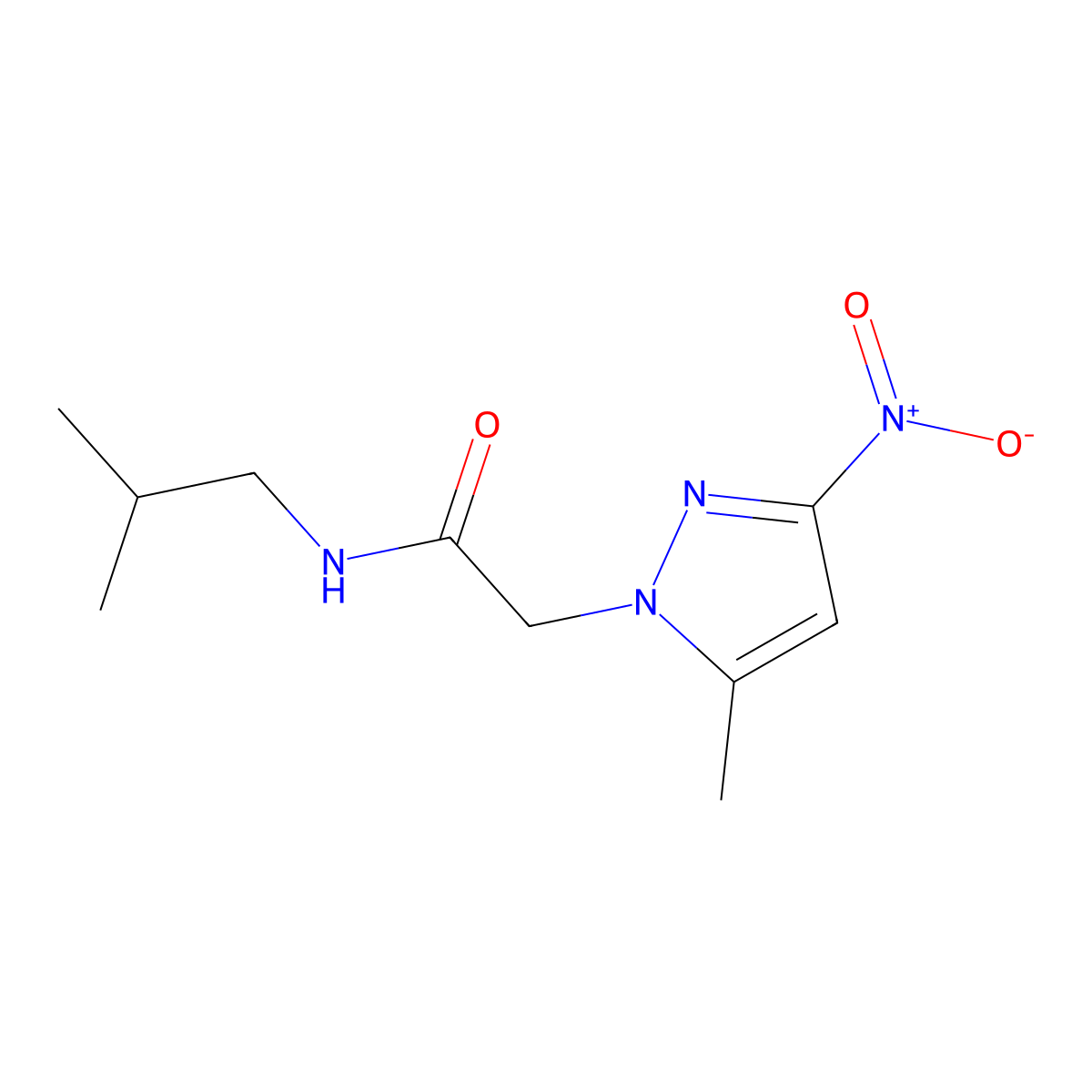 2-(5-methyl-3-nitropyrazol-1-yl)-N-(2-methylpropyl)acetamide molecular structure, CAS 353499-51-1