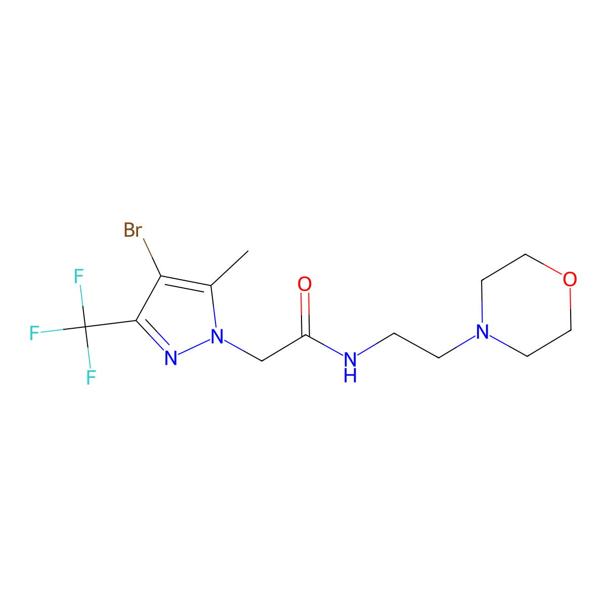 2-[4-bromo-5-methyl-3-(trifluoromethyl)pyrazol-1-yl]-N-(2-morpholin-4-ylethyl)acetamide molecular structure, CAS 353499-56-6