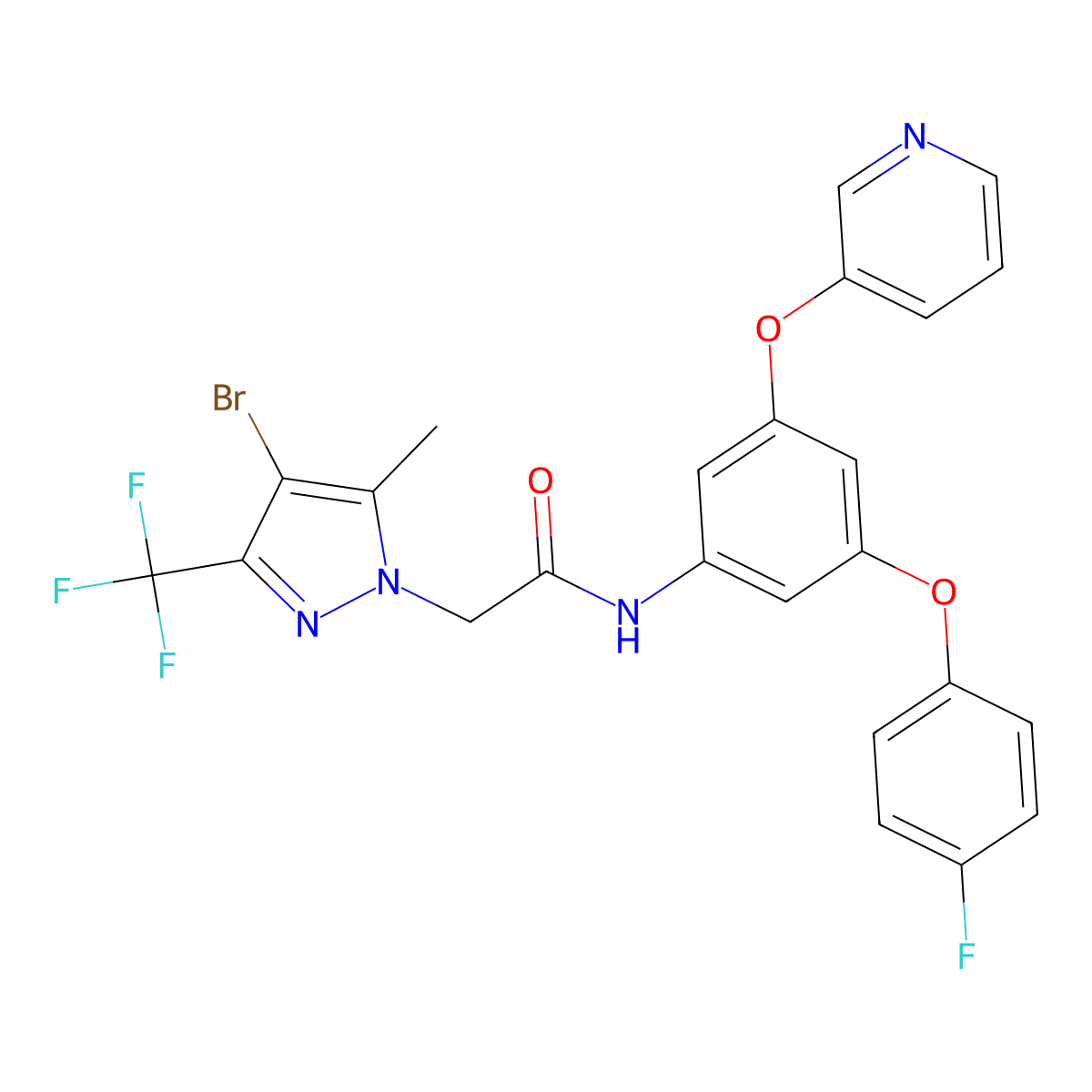 2-[4-bromo-5-methyl-3-(trifluoromethyl)pyrazol-1-yl]-N-[3-(4-fluorophenoxy)-5-pyridin-3-yloxyphenyl]acetamide molecular structure, CAS 353499-58-8