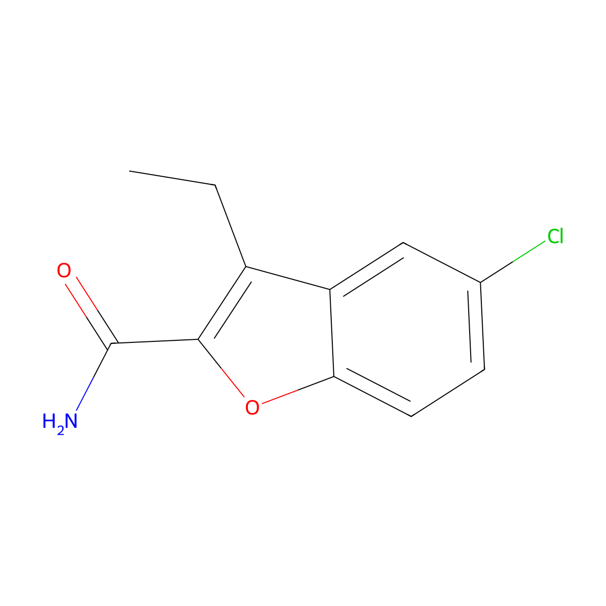 5-Chloro-3-ethylbenzofuran-2-carboxamide molecular structure, CAS 35350-98-2