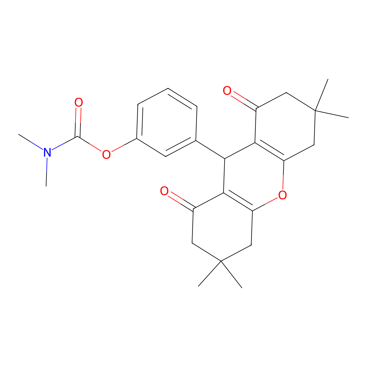 3-(3,3,6,6-tetramethyl-1,8-dioxo-2,3,4,5,6,7,8,9-octahydro-1H-xanthen-9-yl)phenyl dimethylcarbamate molecular structure, CAS 353500-05-7