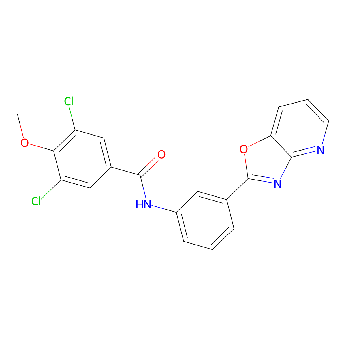 3,5-dichloro-4-methoxy-N-[3-([1,3]oxazolo[4,5-b]pyridin-2-yl)phenyl]benzamide molecular structure, CAS 353500-34-2