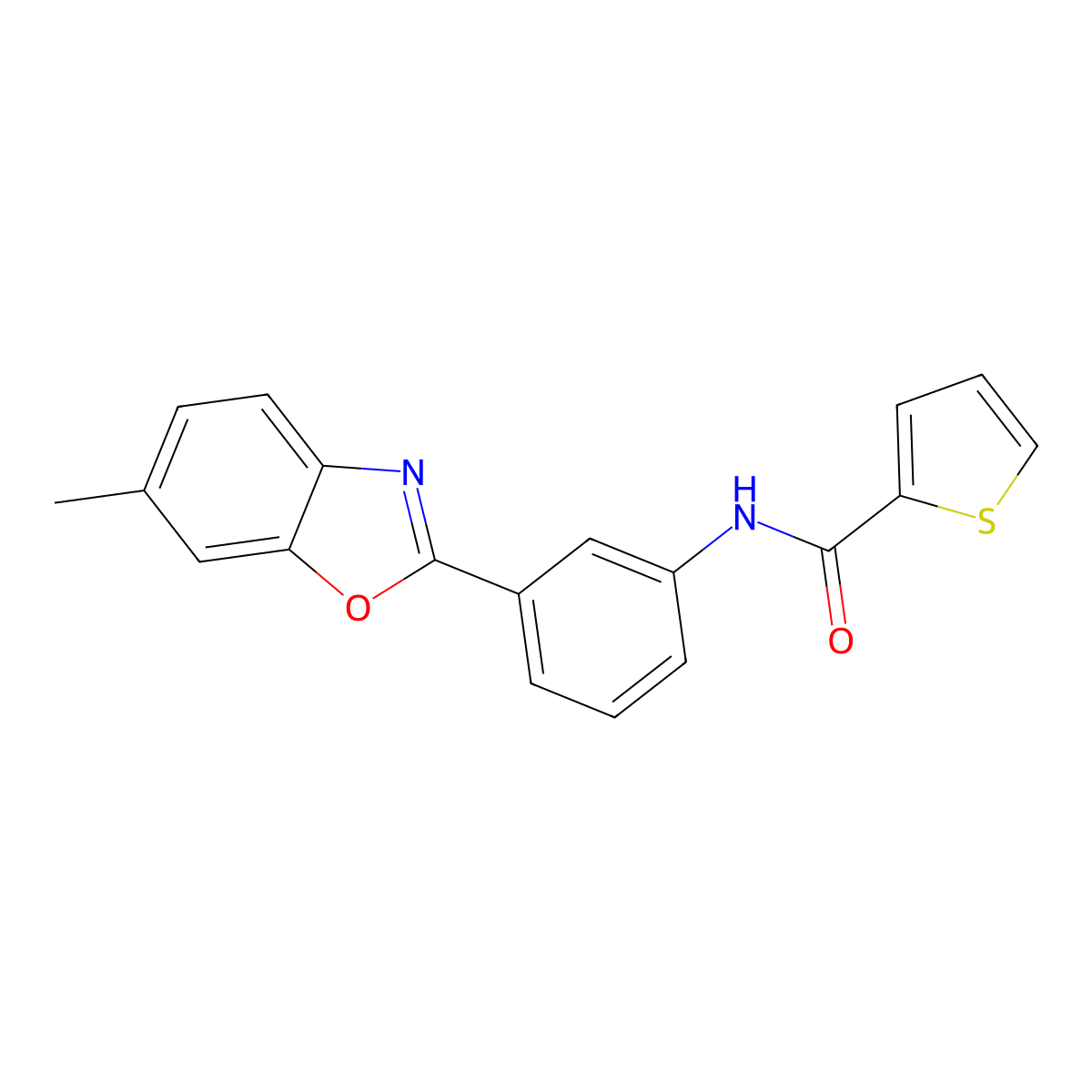 N-[3-(6-methyl-1,3-benzoxazol-2-yl)phenyl]thiophene-2-carboxamide molecular structure, CAS 353500-36-4