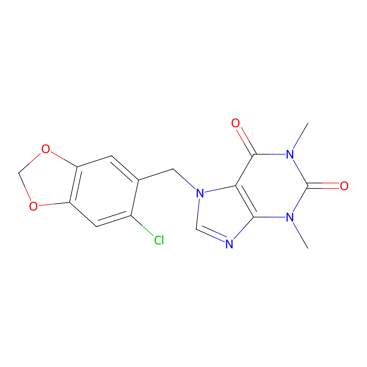 7-[(6-Chloro-1,3-benzodioxol-5-yl)methyl]-1,3-dimethylpurine-2,6-dione molecular structure, CAS 353500-69-3