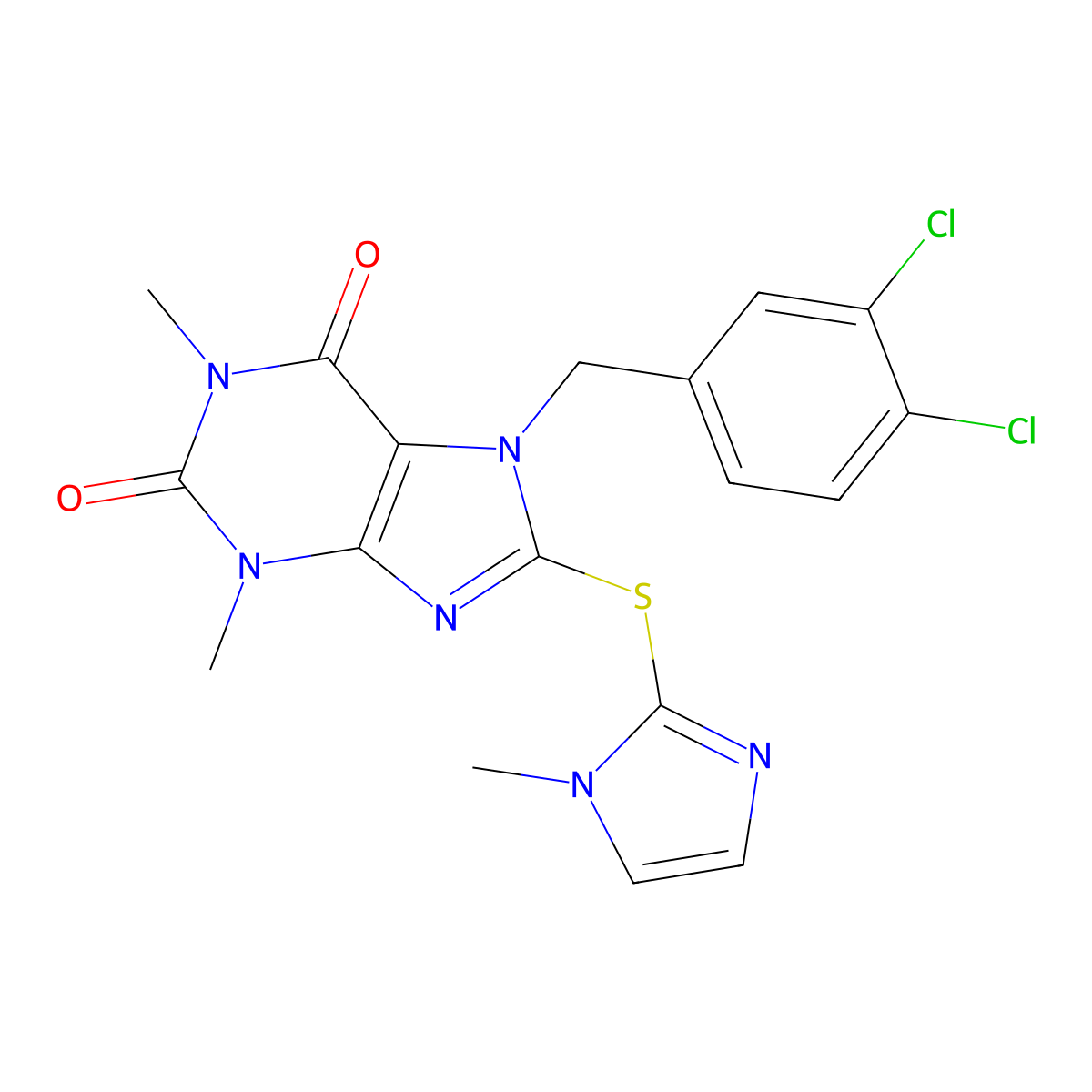 7-[(3,4-Dichlorophenyl)methyl]-1,3-dimethyl-8-(1-methylimidazol-2-yl)sulfanylpurine-2,6-dione molecular structure, CAS 353500-86-4