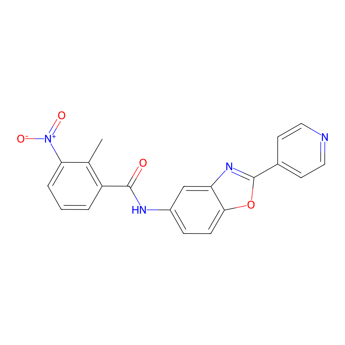 2-methyl-3-nitro-N-(2-pyridin-4-yl-1,3-benzoxazol-5-yl)benzamide molecular structure, CAS 353501-00-5