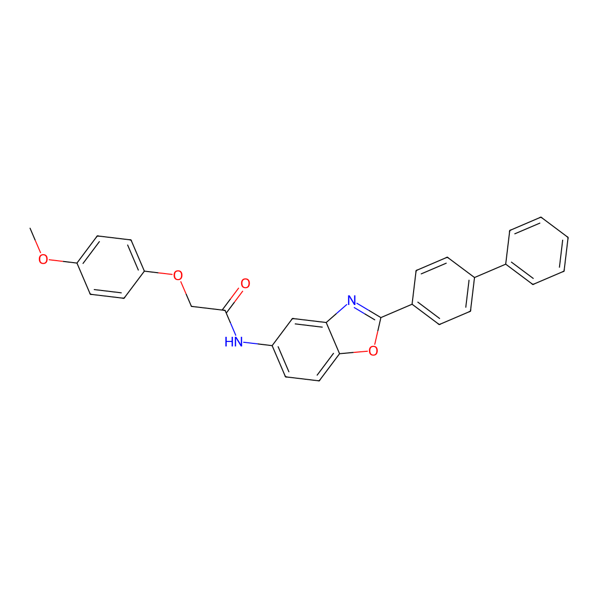 N-(2-[1,1'-biphenyl]-4-yl-1,3-benzoxazol-5-yl)-2-(4-methoxyphenoxy)acetamide molecular structure, CAS 353501-45-8
