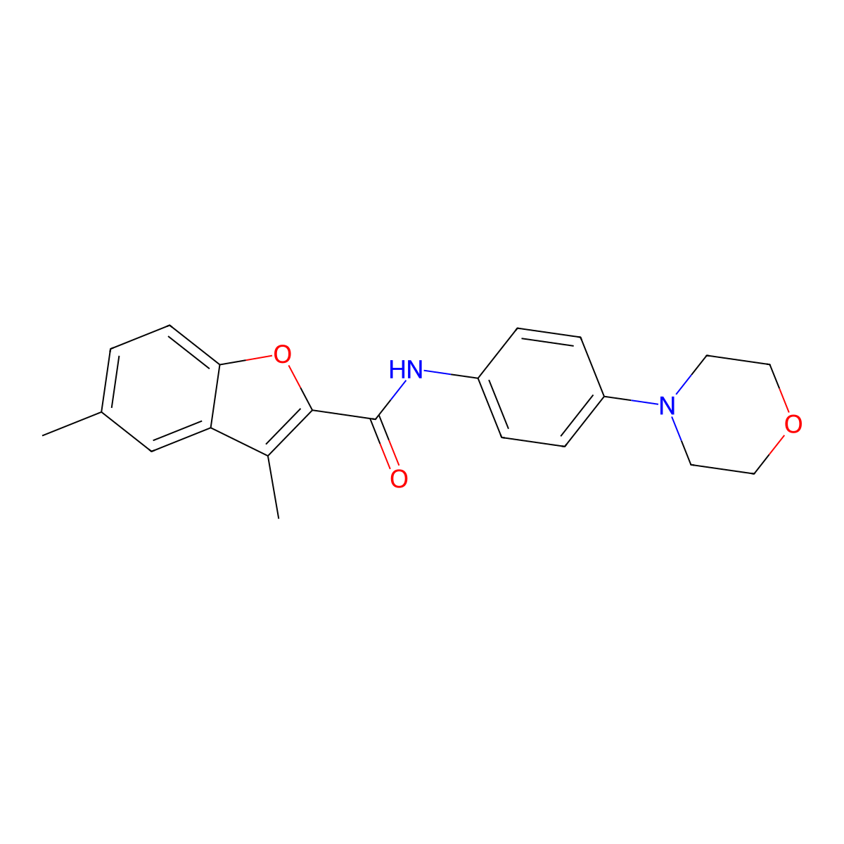 3,5-dimethyl-N-(4-morpholinophenyl)benzofuran-2-carboxamide molecular structure, CAS 353501-63-0