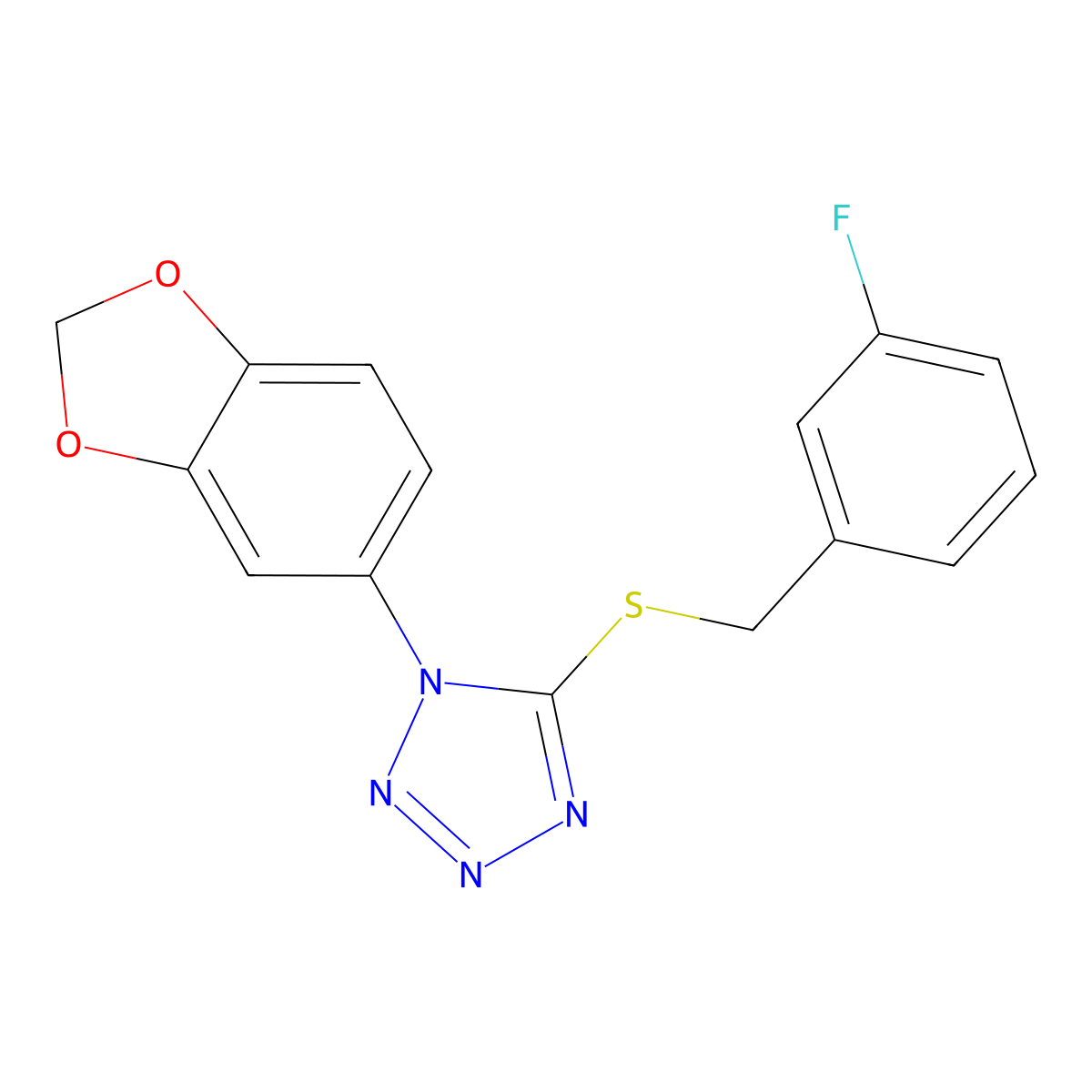 1-(1,3-Benzodioxol-5-yl)-5-[(3-fluorophenyl)methylsulfanyl]tetrazole molecular structure, CAS 353501-91-4