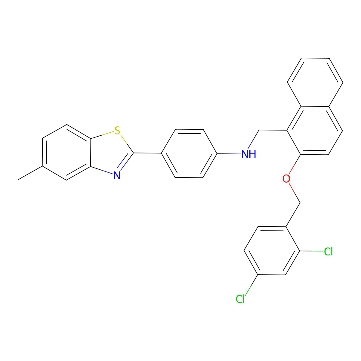 N-({2-[(2,4-dichlorobenzyl)oxy]-1-naphthyl}methyl)-4-(5-methyl-1,3-benzothiazol-2-yl)aniline molecular structure, CAS 353501-98-1