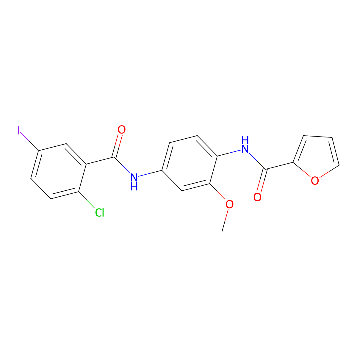 N-[4-[(2-chloro-5-iodobenzoyl)amino]-2-methoxyphenyl]furan-2-carboxamide molecular structure, CAS 353502-96-2