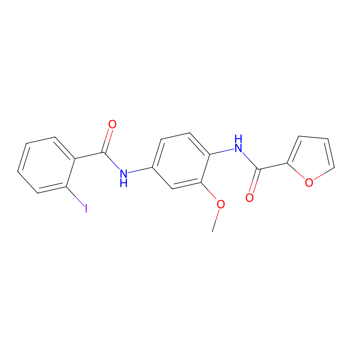 N-[4-[(2-iodobenzoyl)amino]-2-methoxyphenyl]furan-2-carboxamide molecular structure, CAS 353502-97-3