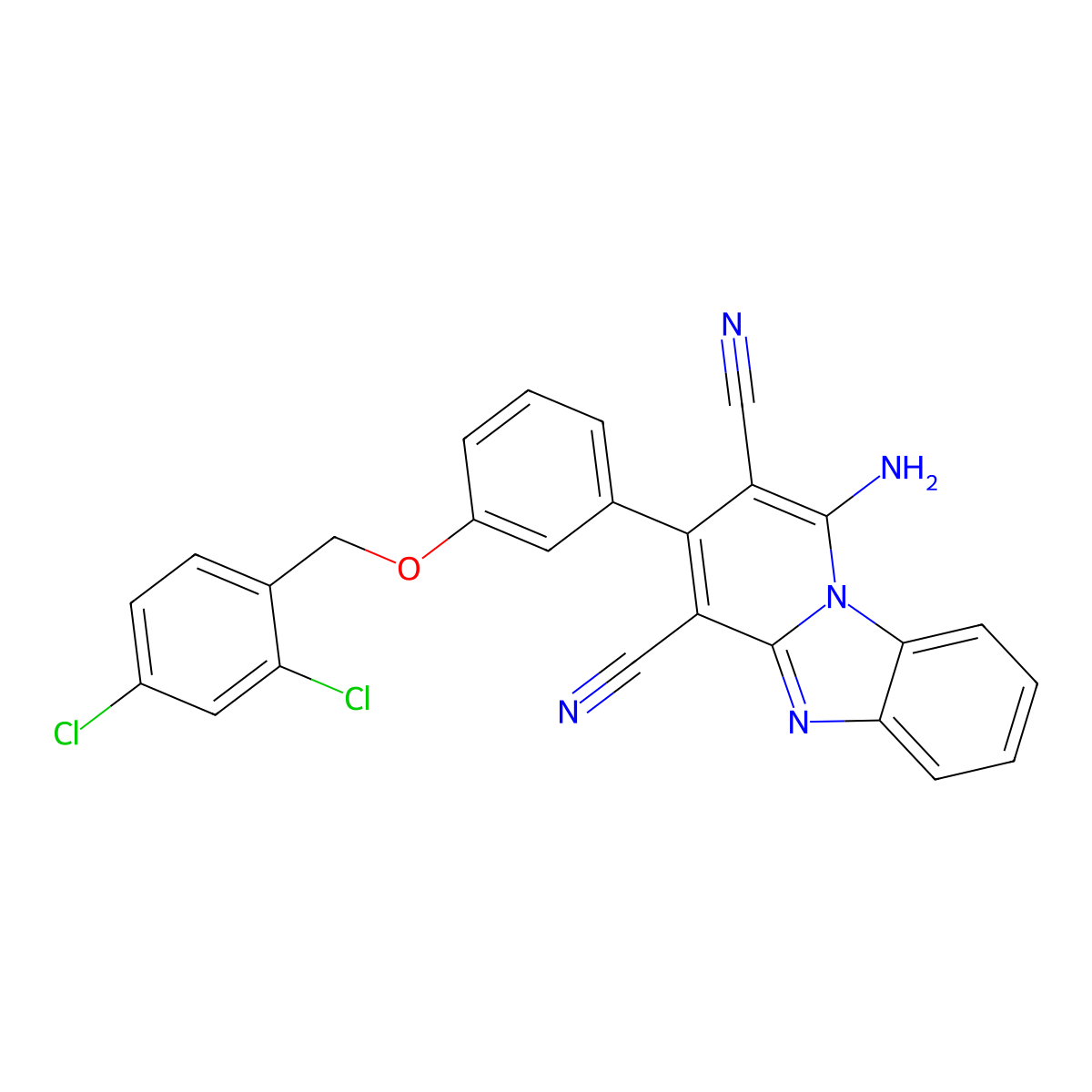 1-Amino-3-[3-[(2,4-dichlorophenyl)methoxy]phenyl]pyrido[1,2-a]benzimidazole-2,4-dicarbonitrile molecular structure, CAS 353503-38-5