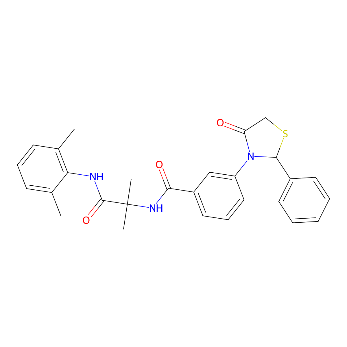 N-{1-[(2,6-dimethylphenyl)amino]-2-methyl-1-oxopropan-2-yl}-3-(4-oxo-2-phenyl-1,3-thiazolidin-3-yl)benzamide molecular structure, CAS 353507-09-2