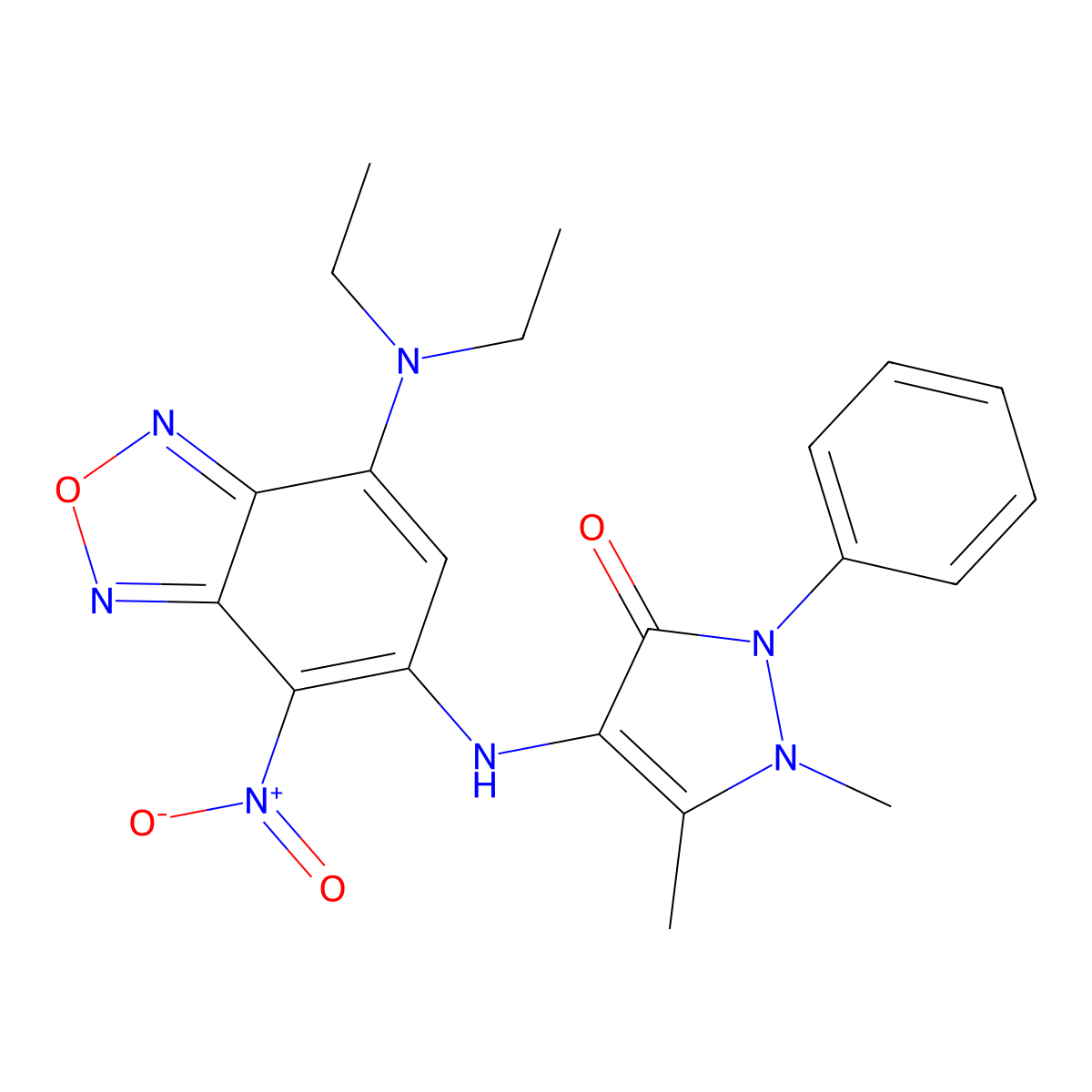 4-({7-(diethylamino)-4-nitro-2,1,3-benzoxadiazol-5-yl}amino)-1,5-dimethyl-2-phenyl-1,2-dihydro-3H-pyrazol-3-one molecular structure, CAS 353507-28-5