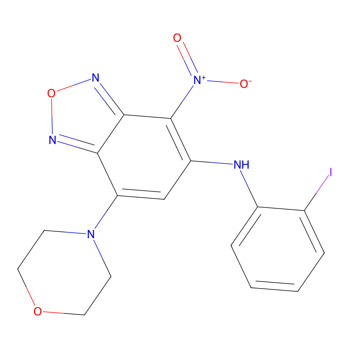 N-(2-iodophenyl)-7-morpholin-4-yl-4-nitro-2,1,3-benzoxadiazol-5-amine molecular structure, CAS 353507-30-9