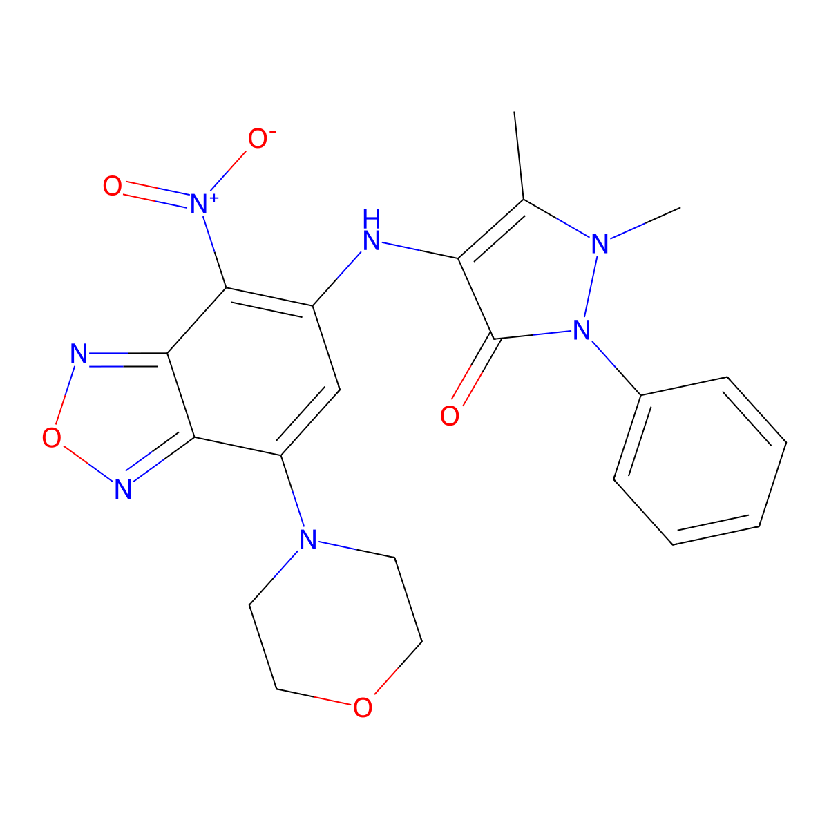 1,5-Dimethyl-4-[(7-morpholin-4-yl-4-nitro-2,1,3-benzoxadiazol-5-yl)amino]-2-phenylpyrazol-3-one molecular structure, CAS 353507-41-2