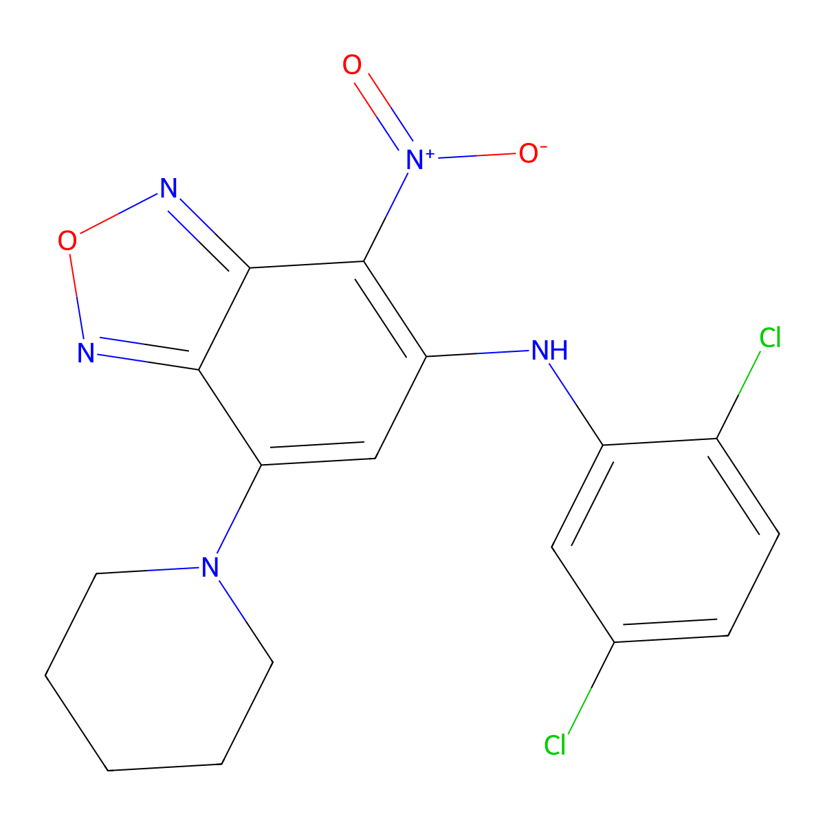 N-(2,5-dichlorophenyl)-4-nitro-7-piperidin-1-yl-2,1,3-benzoxadiazol-5-amine molecular structure, CAS 353507-47-8
