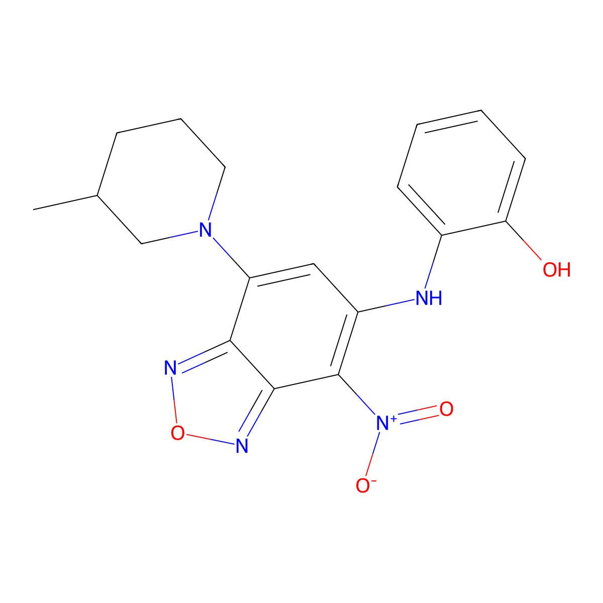 2-{[7-(3-Methylpiperidin-1-yl)-4-nitro-2,1,3-benzoxadiazol-5-yl]amino}phenol molecular structure, CAS 353507-48-9
