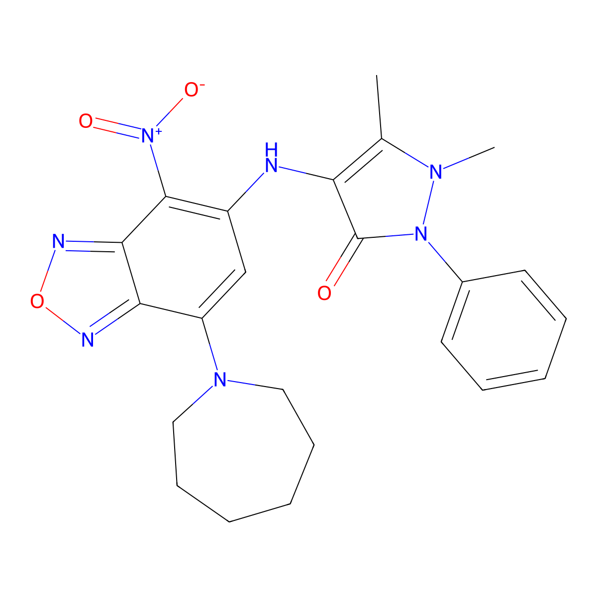 4-[[7-(Azepan-1-yl)-4-nitro-2,1,3-benzoxadiazol-5-yl]amino]-1,5-dimethyl-2-phenylpyrazol-3-one molecular structure, CAS 353507-50-3