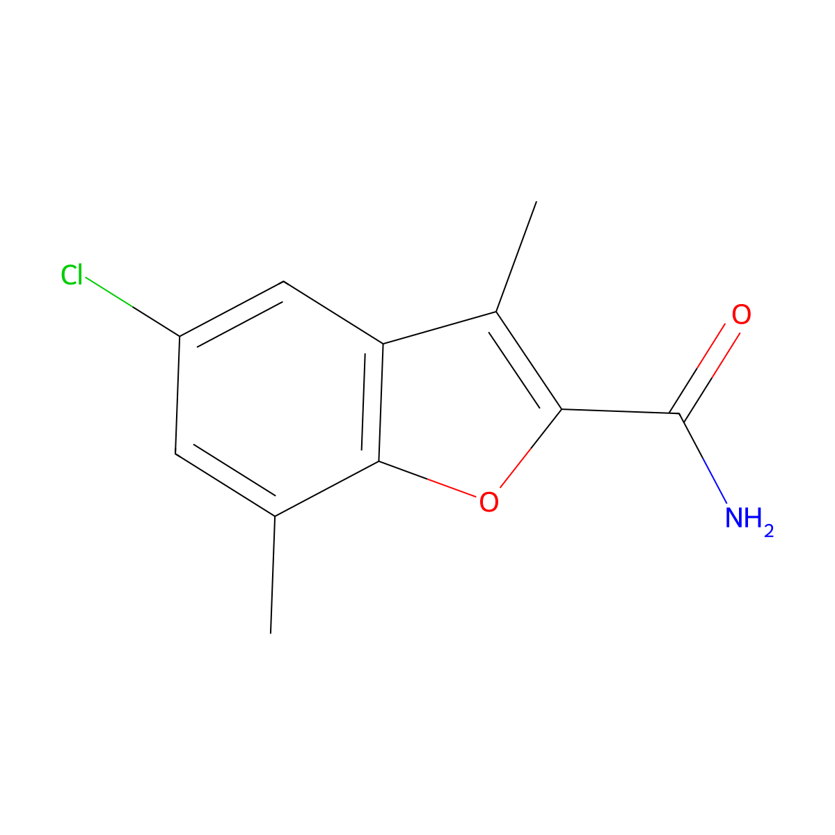 5-Chloro-3,7-dimethylbenzofuran-2-carboxamide molecular structure, CAS 35351-30-5