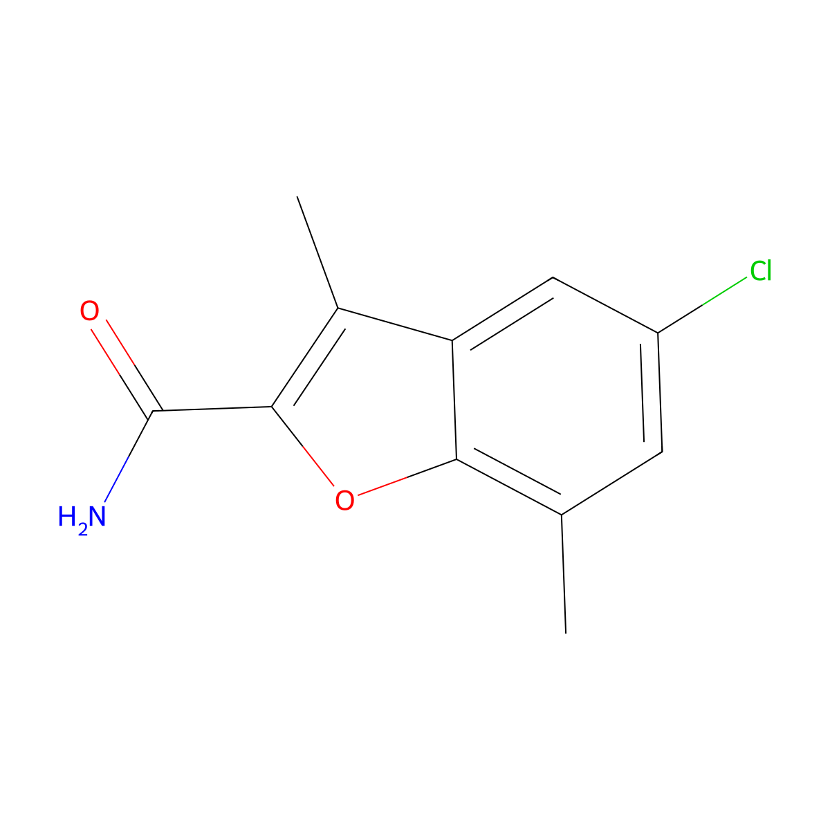 5-Chloro-3,7-dimethylbenzofuran-2-carboxamide molecular structure, CAS 35351-30-5