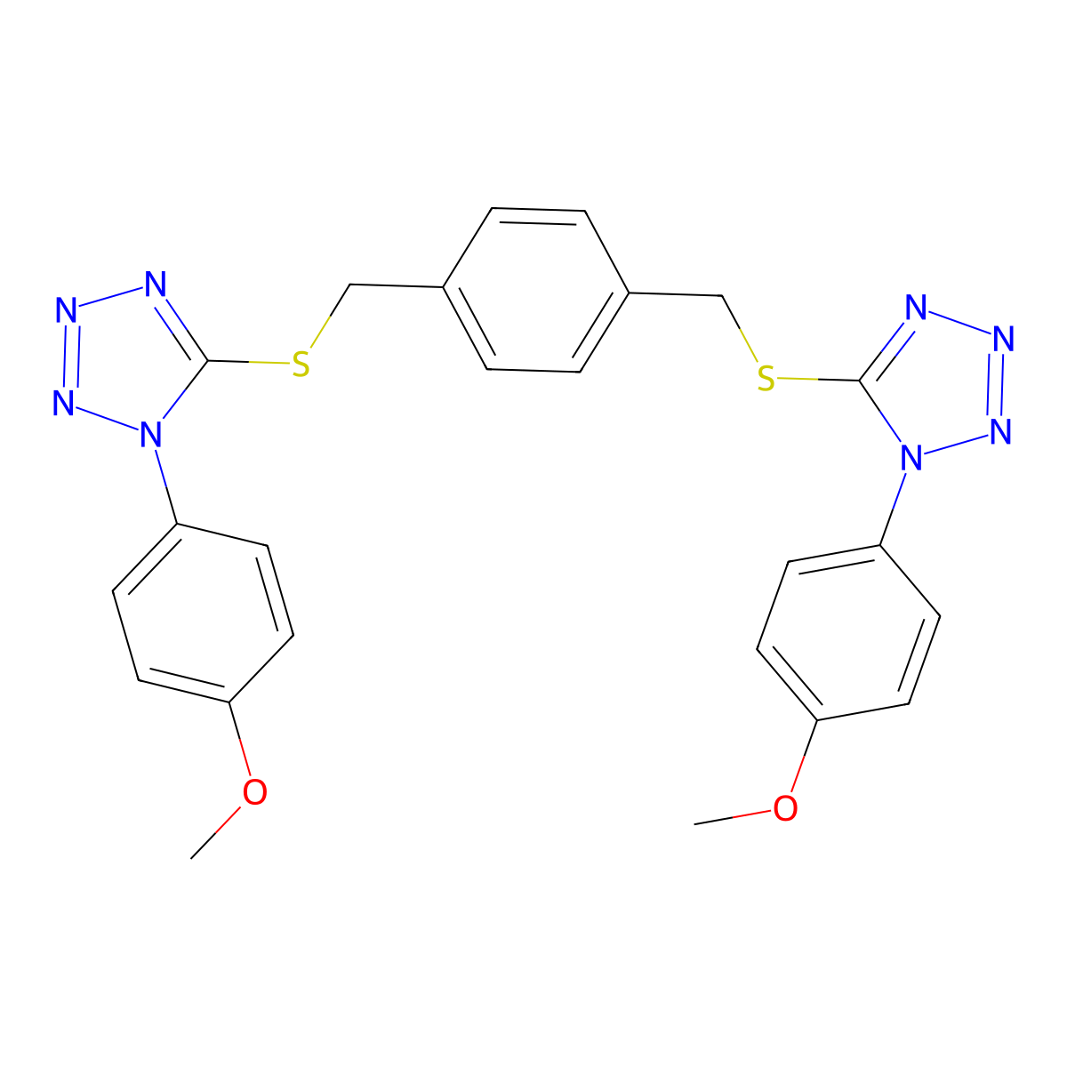 1-(4-Methoxyphenyl)-5-[[4-[[1-(4-methoxyphenyl)tetrazol-5-yl]sulfanylmethyl]phenyl]methylsulfanyl]tetrazole molecular structure, CAS 353510-24-4
