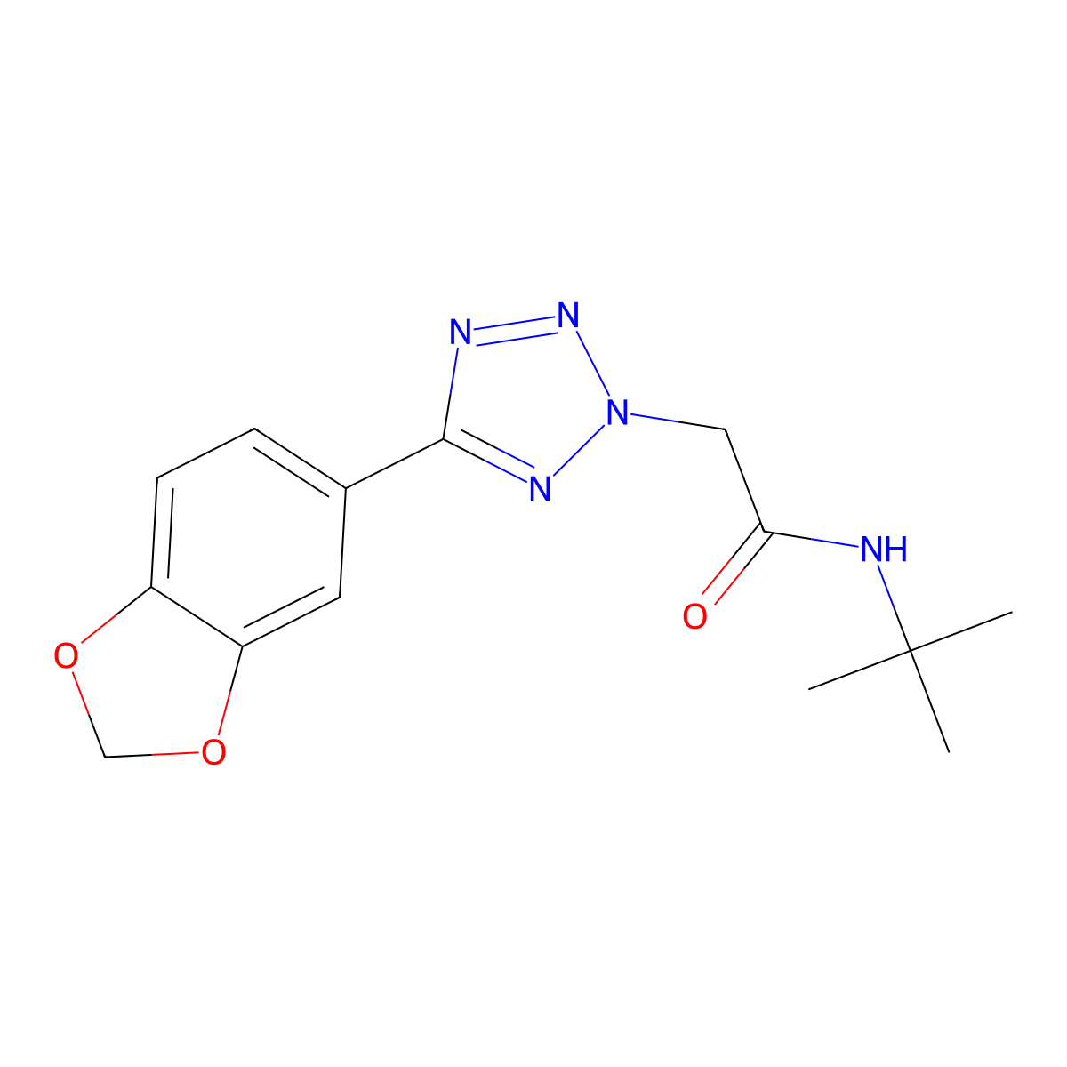 2-[5-(1,3-benzodioxol-5-yl)tetrazol-2-yl]-N-tert-butylacetamide molecular structure, CAS 353510-44-8