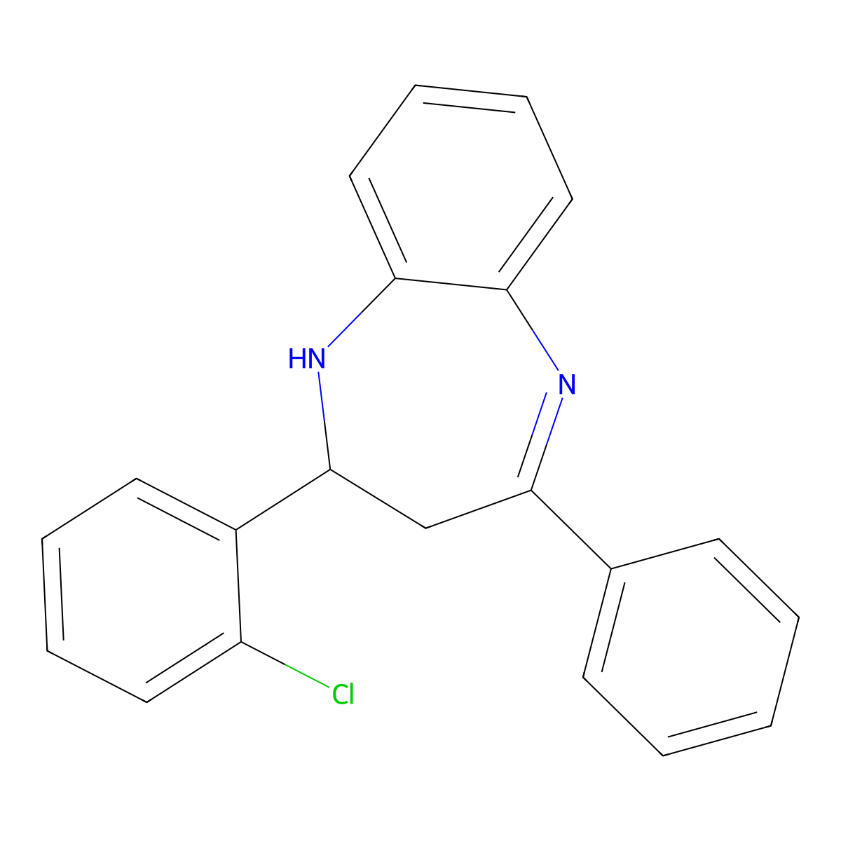 2-(2-chlorophenyl)-4-phenyl-2,3-dihydro-1H-1,5-benzodiazepine molecular structure, CAS 353510-54-0