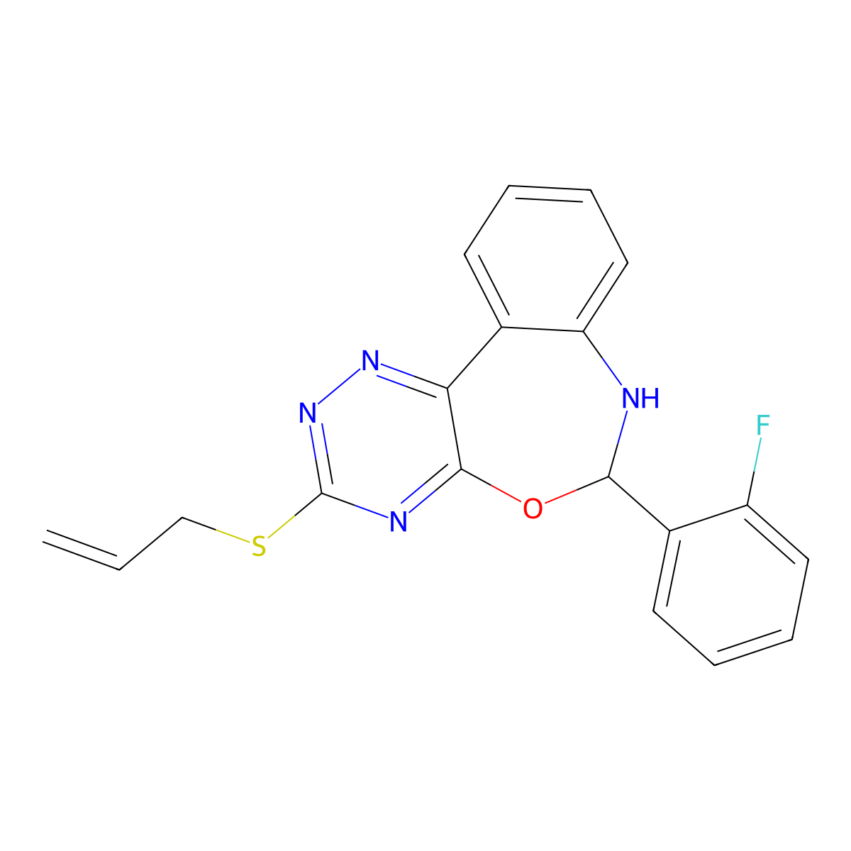 3-(Allylsulfanyl)-6-(2-fluorophenyl)-6,7-dihydro[1,2,4]triazino[5,6-d][3,1]benzoxazepine molecular structure, CAS 353516-64-0