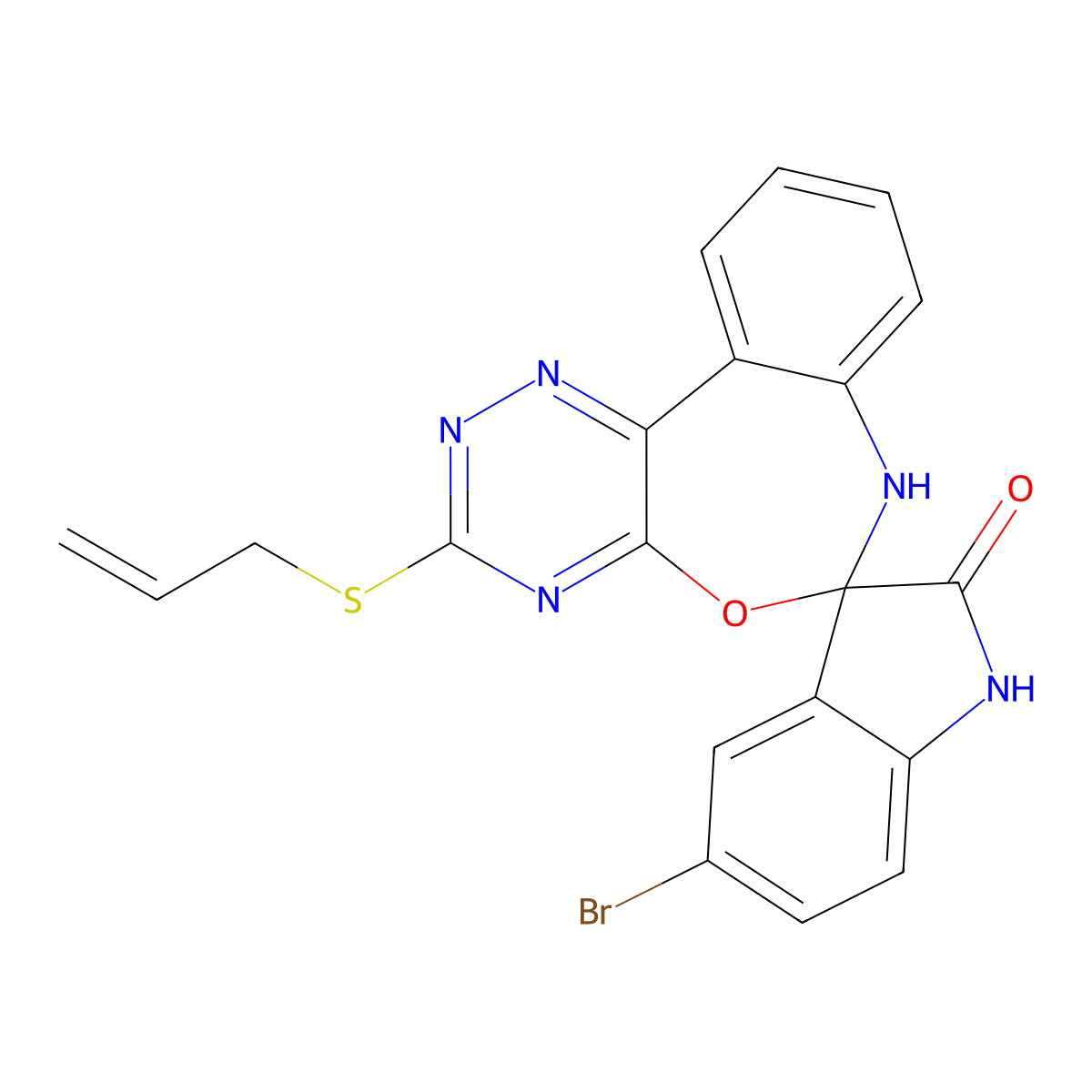 5-bromo-3'-prop-2-enylsulfanylspiro[1H-indole-3,6'-7H-[1,2,4]triazino[5,6-d][3,1]benzoxazepine]-2-one molecular structure, CAS 353516-88-8