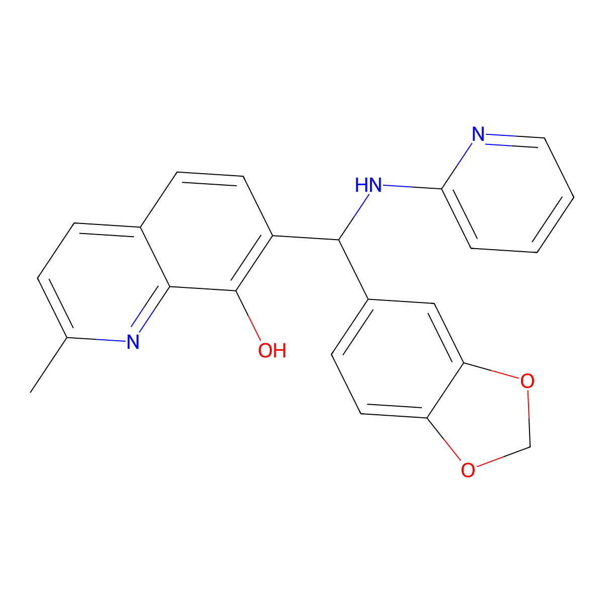 7-[1,3-Benzodioxol-5-yl-(pyridin-2-ylamino)methyl]-2-methylquinolin-8-ol molecular structure, CAS 353517-16-5