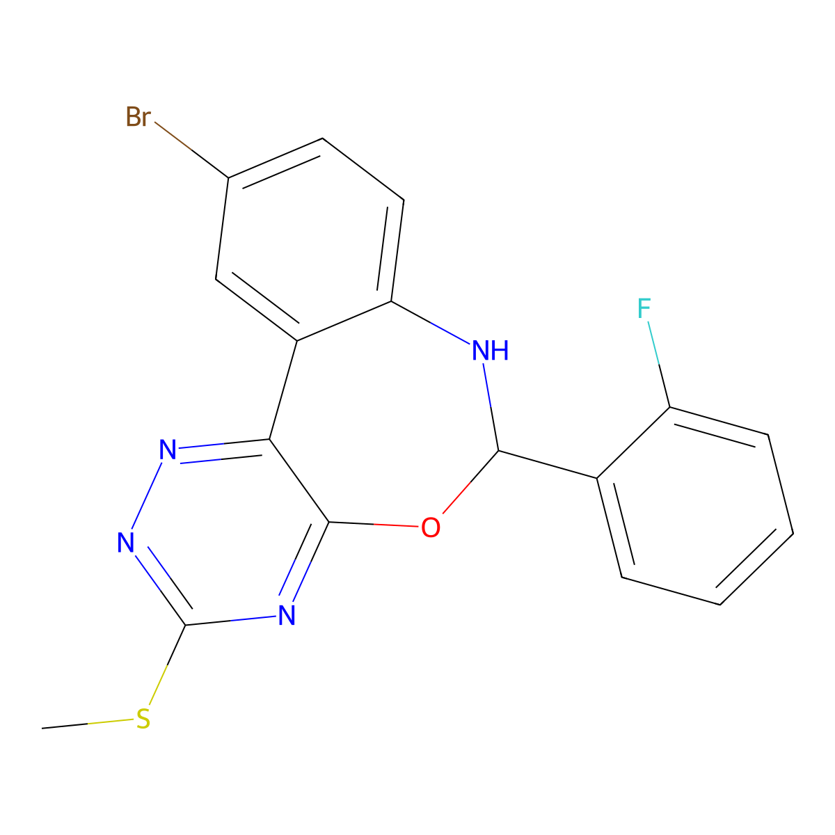 10-Bromo-6-(2-fluorophenyl)-3-(methylsulfanyl)-6,7-dihydro[1,2,4]triazino[5,6-d][3,1]benzoxazepine molecular structure, CAS 353517-36-9