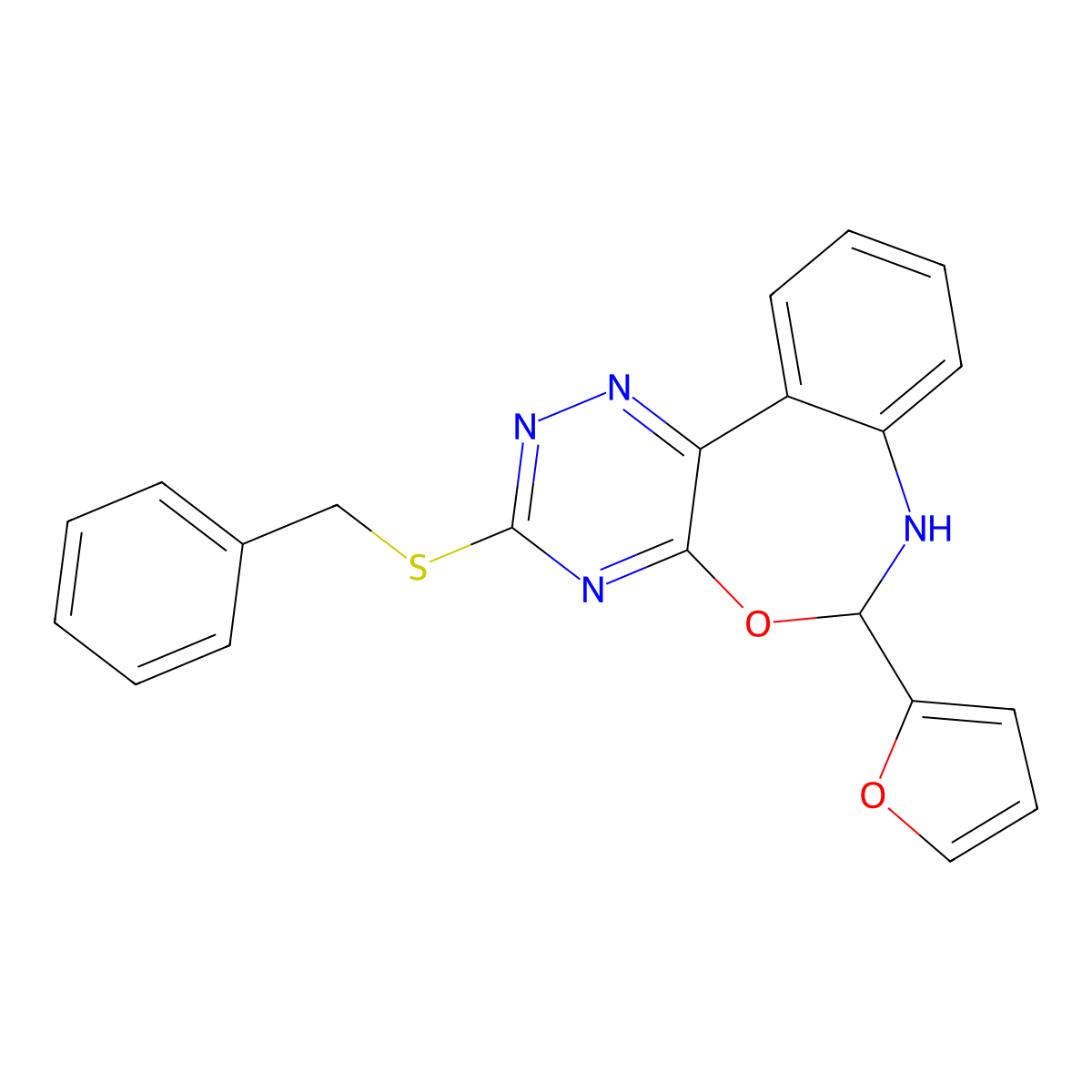 3-Benzylsulfanyl-6-(furan-2-yl)-6,7-dihydro-[1,2,4]triazino[5,6-d][3,1]benzoxazepine molecular structure, CAS 353517-46-1