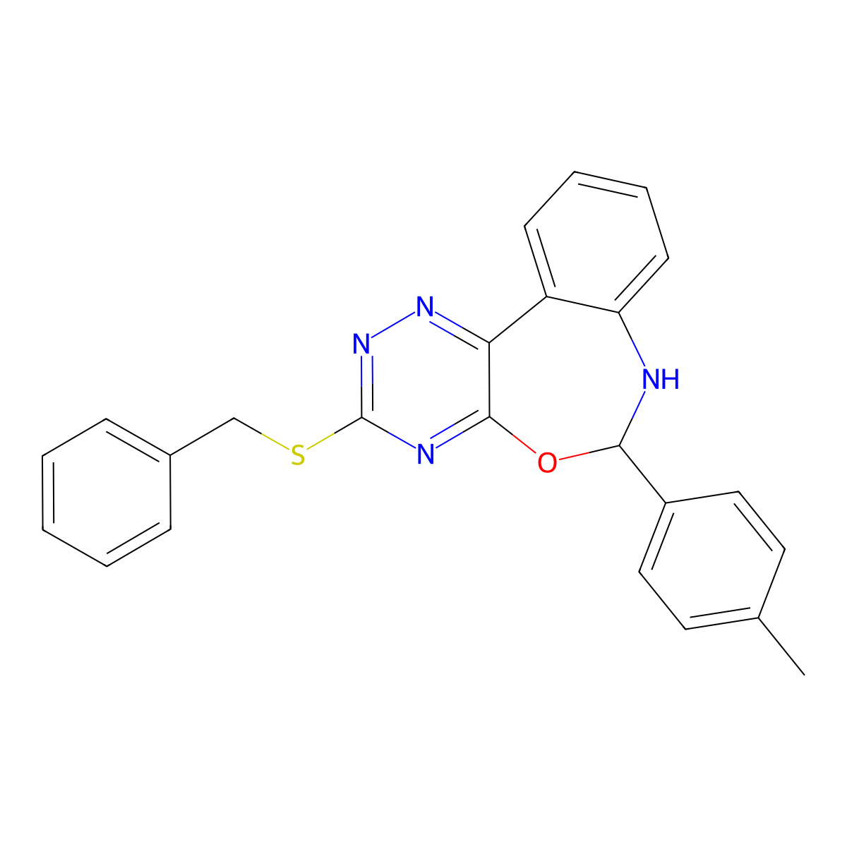 3-(Benzylsulfanyl)-6-(4-methylphenyl)-6,7-dihydro[1,2,4]triazino[5,6-d][3,1]benzoxazepine molecular structure, CAS 353517-48-3