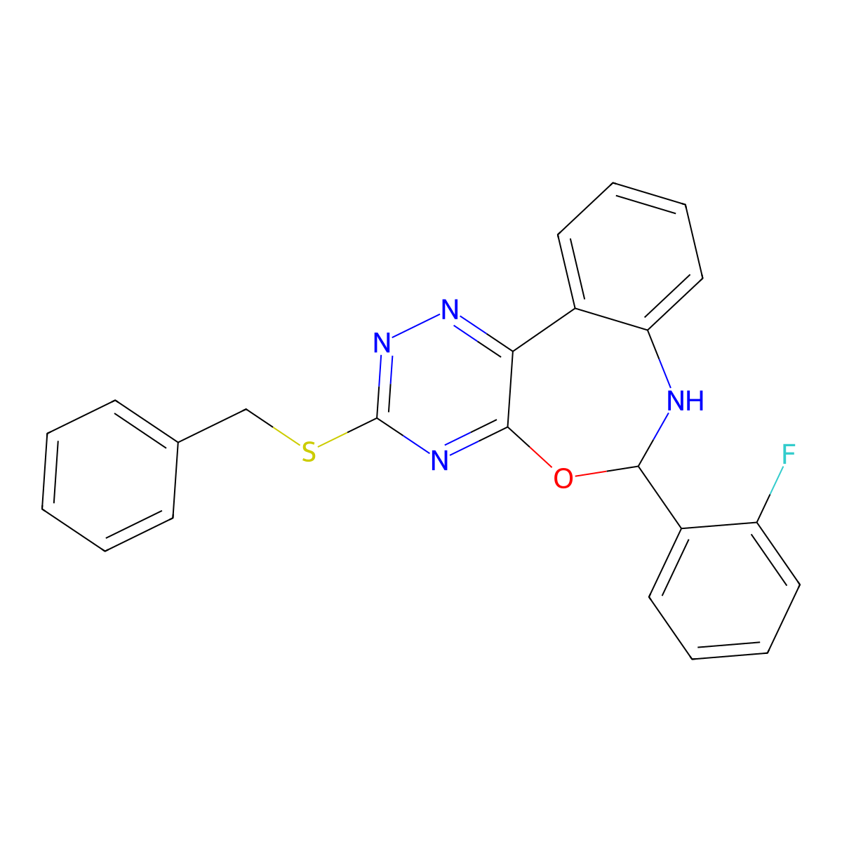 3-(Benzylsulfanyl)-6-(2-fluorophenyl)-6,7-dihydro[1,2,4]triazino[5,6-d][3,1]benzoxazepine molecular structure, CAS 353517-77-8