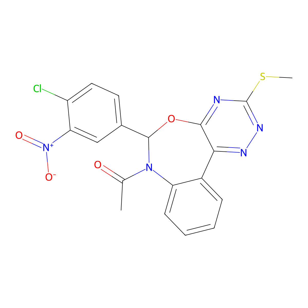 7-Acetyl-6-{4-chloro-3-nitrophenyl}-3-(methylsulfanyl)-6,7-dihydro[1,2,4]triazino[5,6-d][3,1]benzoxazepine molecular structure, CAS 353518-04-4