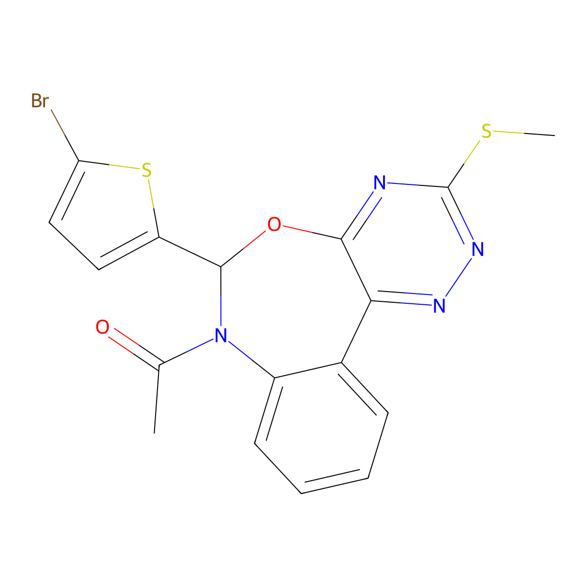 1-[6-(5-bromothiophen-2-yl)-3-methylsulfanyl-6H-[1,2,4]triazino[5,6-d][3,1]benzoxazepin-7-yl]ethanone molecular structure, CAS 353518-07-7