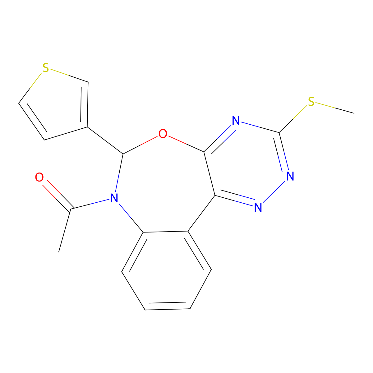 1-(3-methylsulfanyl-6-thiophen-3-yl-6H-[1,2,4]triazino[5,6-d][3,1]benzoxazepin-7-yl)ethanone molecular structure, CAS 353518-08-8