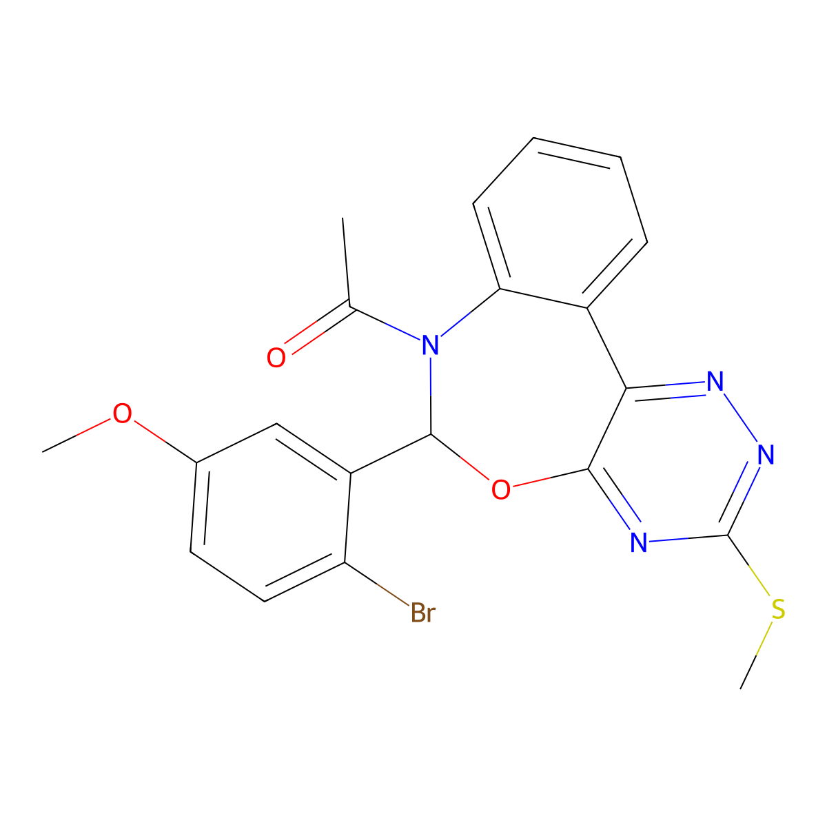 1-[6-(2-bromo-5-methoxyphenyl)-3-methylsulfanyl-6H-[1,2,4]triazino[5,6-d][3,1]benzoxazepin-7-yl]ethanone molecular structure, CAS 353518-09-9