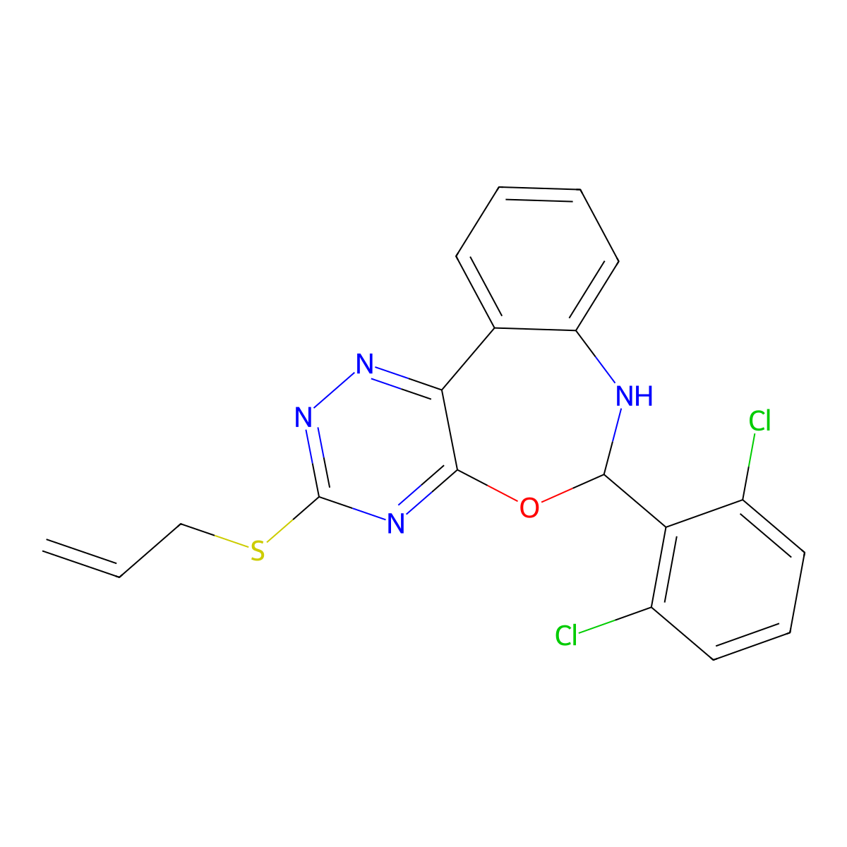 6-(2,6-Dichlorophenyl)-3-prop-2-enylsulfanyl-6,7-dihydro-[1,2,4]triazino[5,6-d][3,1]benzoxazepine molecular structure, CAS 353518-33-9