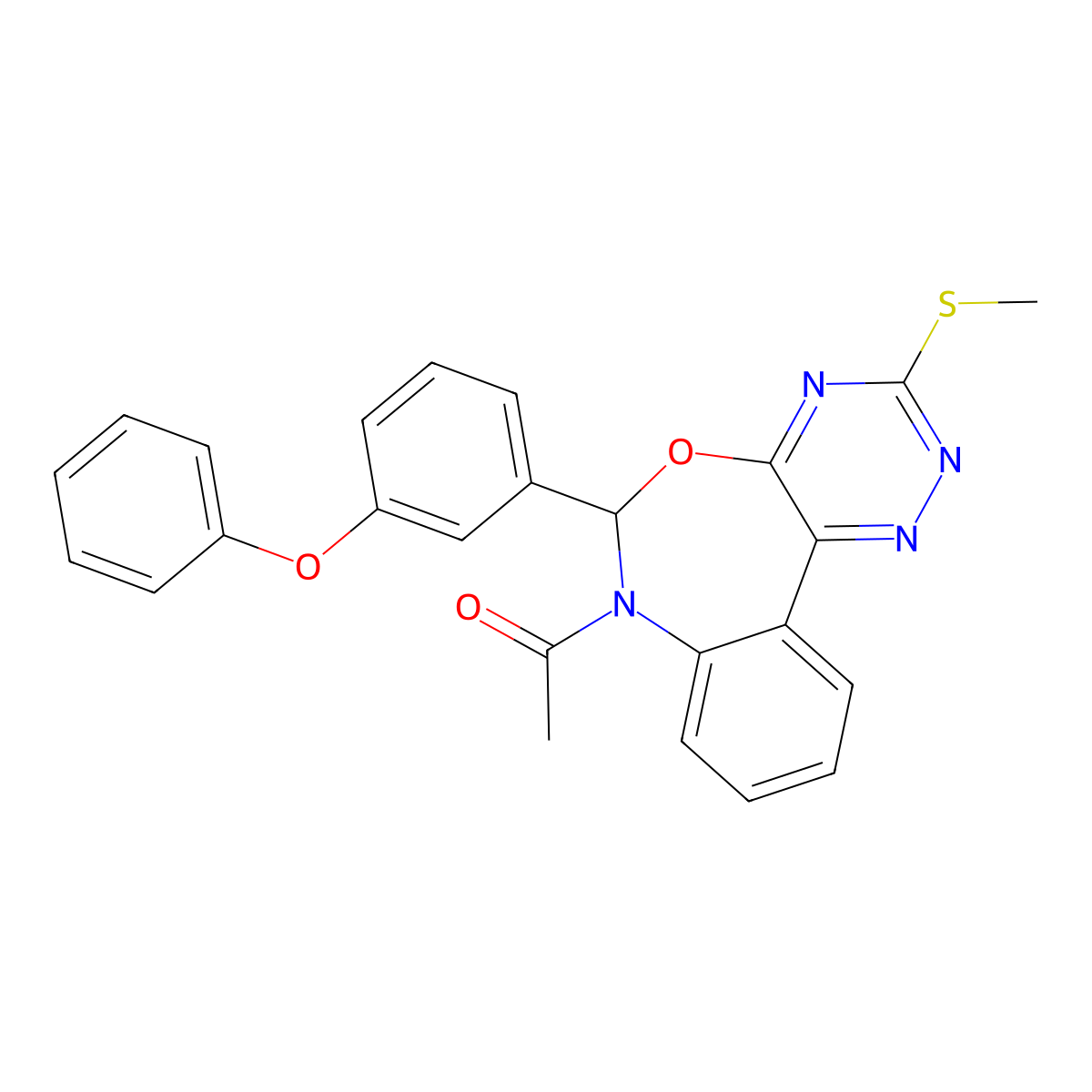 1-[3-methylsulfanyl-6-(3-phenoxyphenyl)-6H-[1,2,4]triazino[5,6-d][3,1]benzoxazepin-7-yl]ethanone molecular structure, CAS 353518-35-1