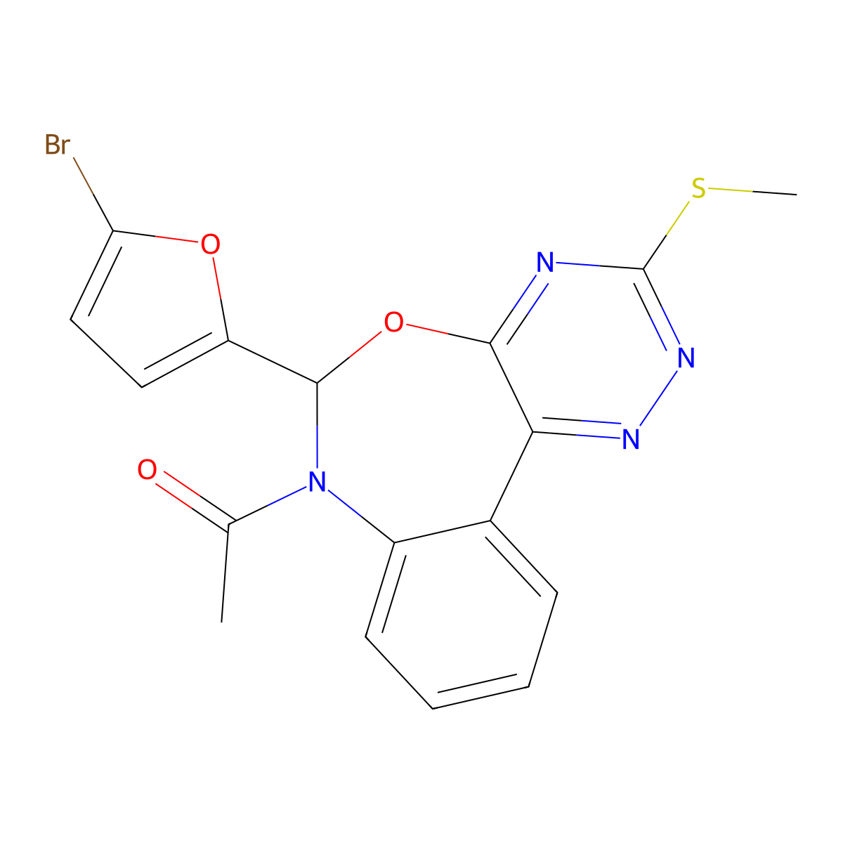 1-[6-(5-bromofuran-2-yl)-3-methylsulfanyl-6H-[1,2,4]triazino[5,6-d][3,1]benzoxazepin-7-yl]ethanone molecular structure, CAS 353518-37-3