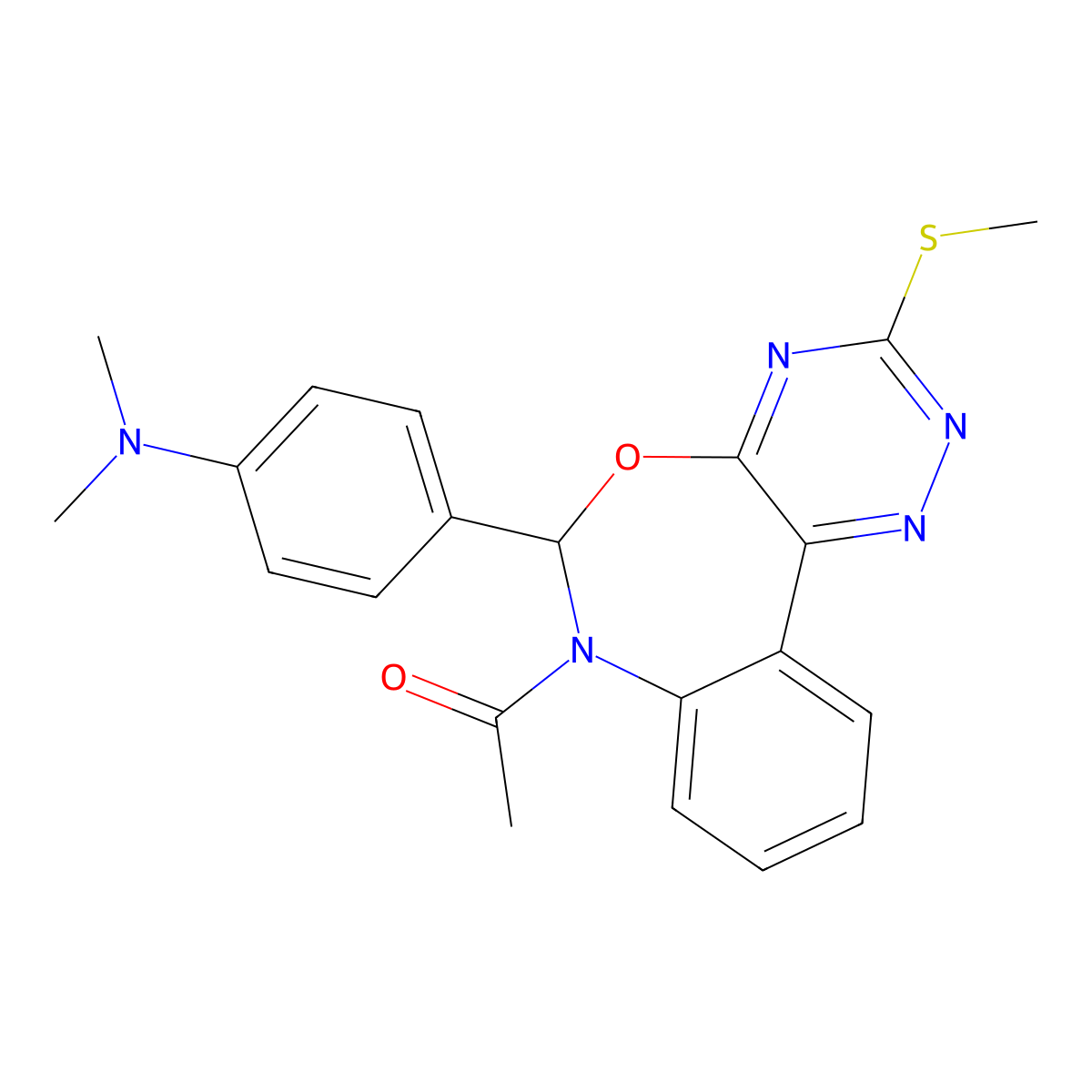 1-{6-[4-(dimethylamino)phenyl]-3-(methylsulfanyl)[1,2,4]triazino[5,6-d][3,1]benzoxazepin-7(6H)-yl}ethanone molecular structure, CAS 353518-41-9